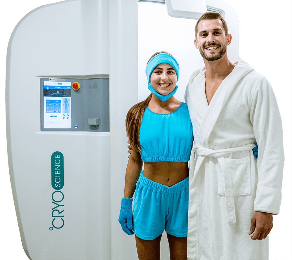 Happy couple trying cryotherapy